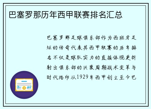 巴塞罗那历年西甲联赛排名汇总